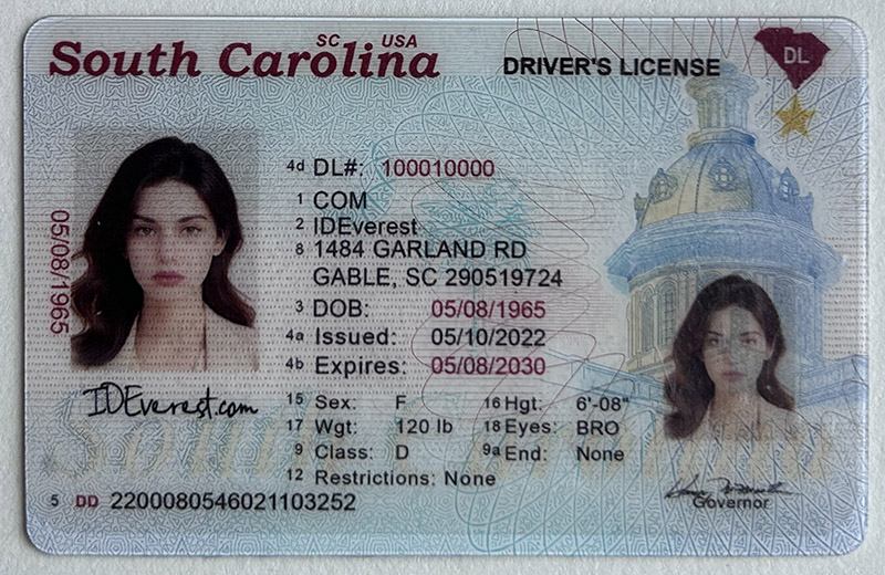 Scannable Fake South Carolina Driver's License